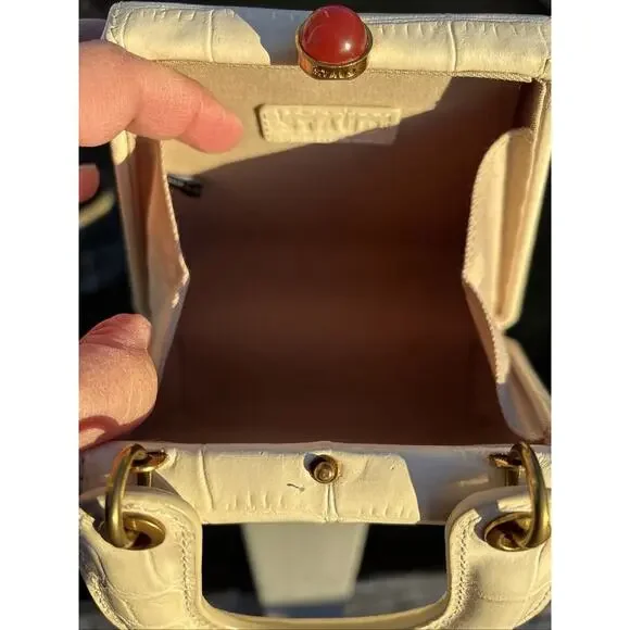 Staud Bag Kenny Cream Trapezoid Handbag Croc Embossed Leather Top Handle 6.5” - Picture 11 of 13